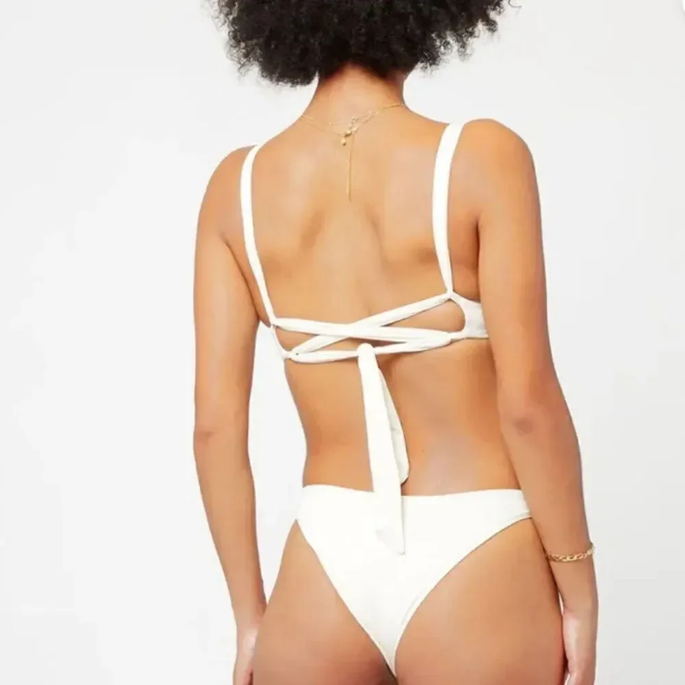 L*Space Sensual Solids Camellia Bikini Top White Top XS NWT $114